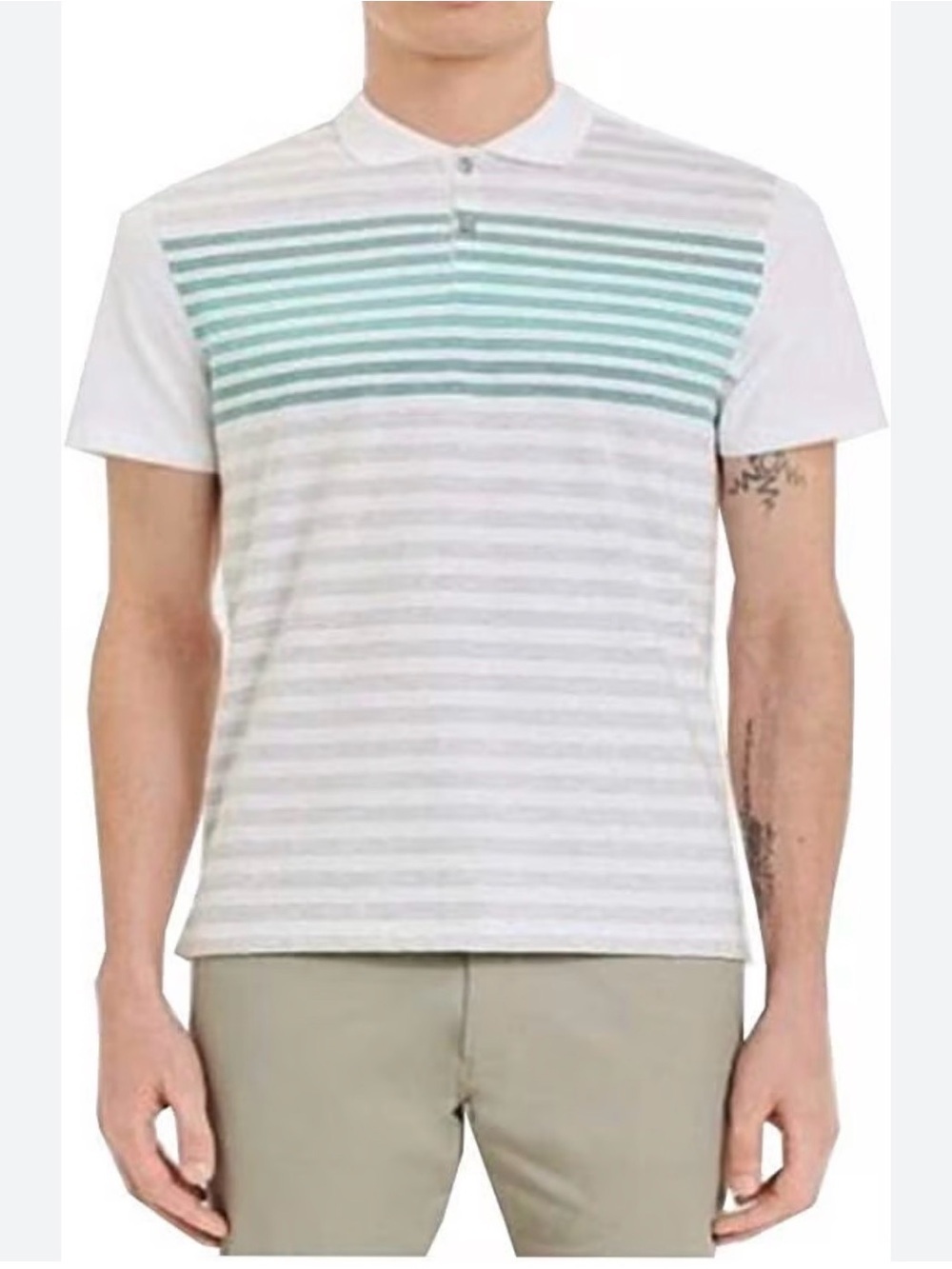 Calvin Klein White Polo with Mint Horizontal Stripes